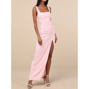 Lulus Glamorous Disposition Light Pink Ruched Maxi Dress Sz Small Womens Pink